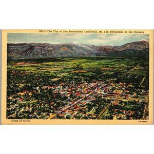 Postcard, Vintage, San Bernardino, Ca Aerial View, San Bernardino Mt